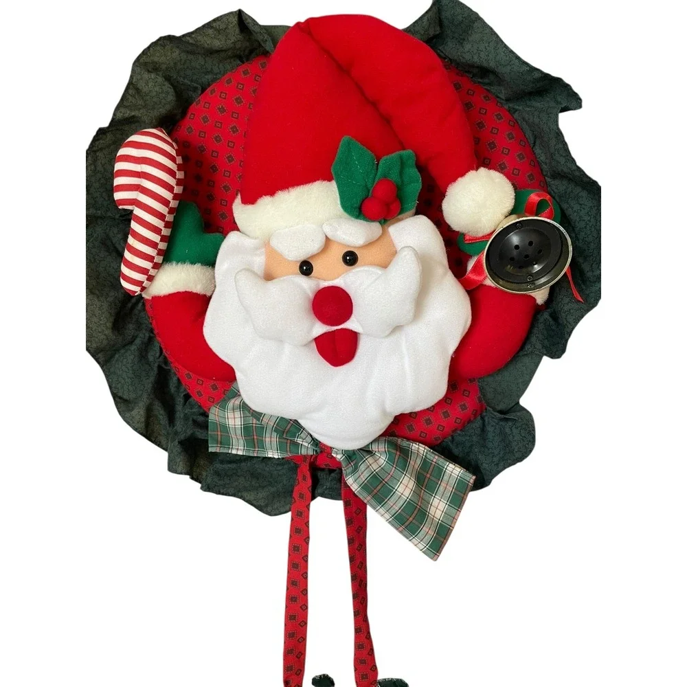 Vintage Christmas Santa Wreath Decoration Candy Cane Holiday Decor Light & Sound